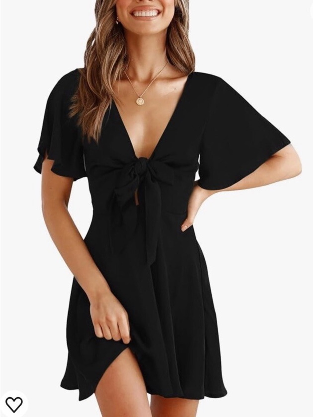 NWT Tie-Front Mini Dress with Flutter Sleeves, Smocked Back, Fully Lined